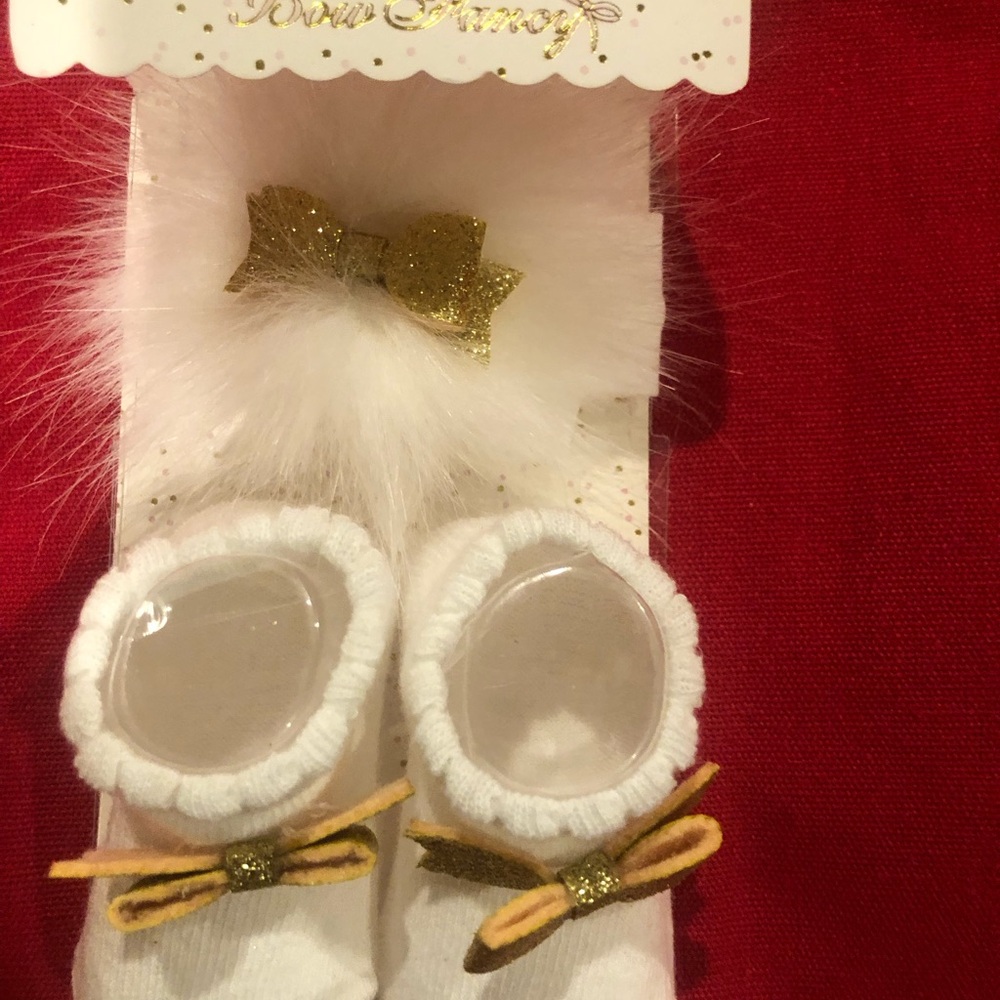 White and Gold Baby Booties with Bow